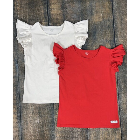 Merce & Me Girls Size 14 Bundle Of Flutter Sleeve Tees! Red, White! PLAY! - Picture 1 of 16